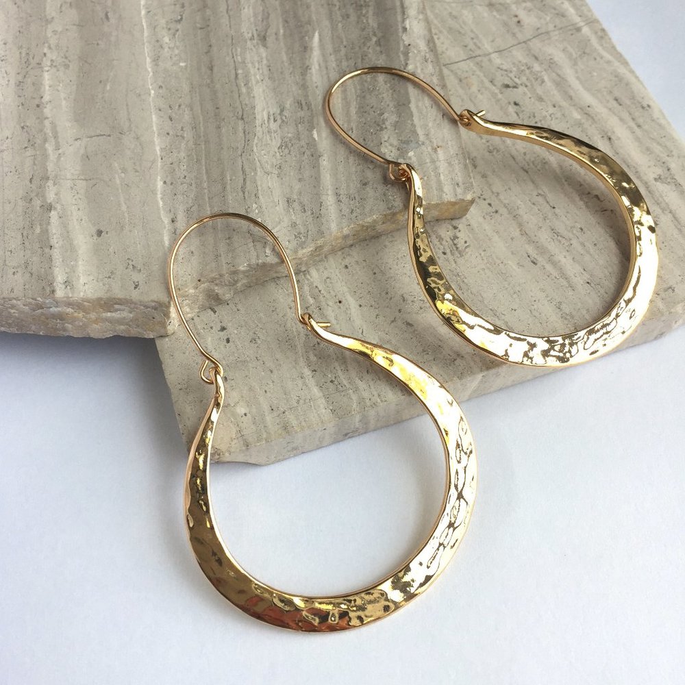 NEW ~ Anthropologie Molten Lava large Gold Hoop Earrings